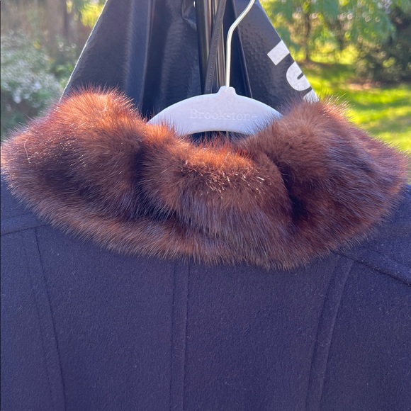 Vintage Marvin Richards USA Full Length Navy Pea Coat Winter Coat Brown Fur Trim - Picture 12 of 17